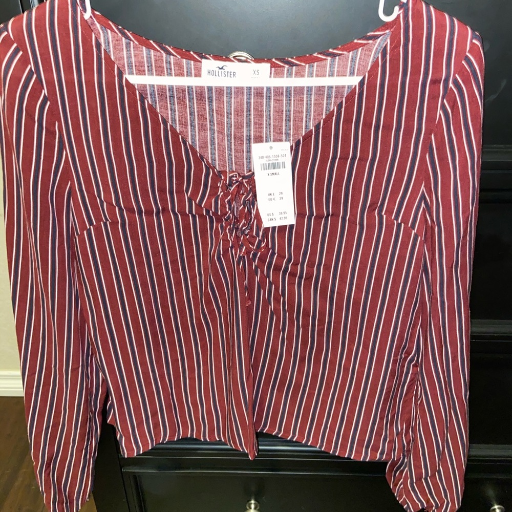 Striped Hollister blouse, burgundy and navy blue